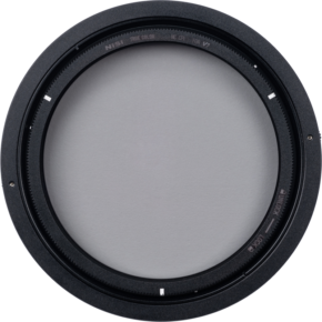 800q-01_118720 The NiSi Filter True Color CPL for V7 Holder, with a black outer frame and a clear central frame with labels and text in the inner frame, is visible from above against a plain light background.