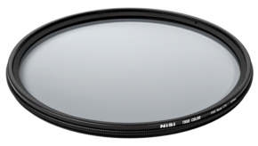 800q-01_121017 NiSi filter True Color CPL 127mm for Fuji/Canon broadcast lenses A circular polarising filter with a round black metal edge is visible against a light grey background.