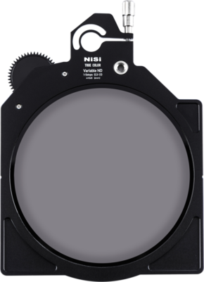 800q-01_121841 The NiSi Cine Filter True Color Variable ND 1-5 Stops 6mm 4x5.65" disc filter is a rectangular neutral density filter with adjustable settings, designed for mounting a lens for photography or videography and shown isolated on a light background.