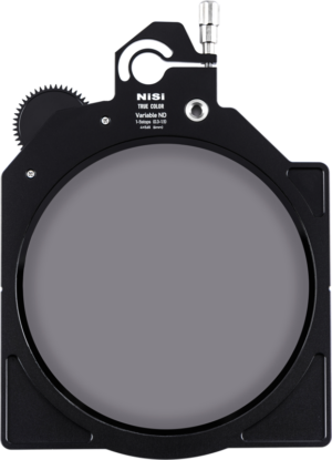 800q-01_121841 The NiSi Cine Filter True Color Variable ND 1-5 Stops 6mm 4x5.65" disc filter is a rectangular neutral density filter with adjustable settings, designed for mounting a lens for photography or videography and shown isolated on a light background.