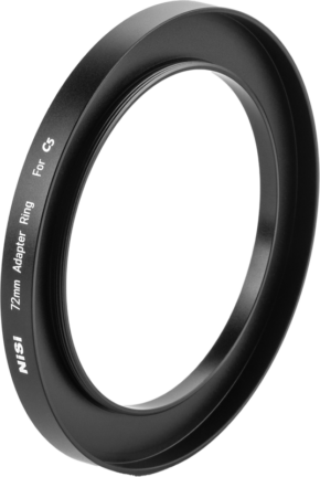 800q-01_122392 The black coloured NiSi adapter ring 72mm For C5 Matte Box filter adapter is shown isolated on a white background.