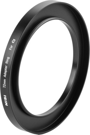 800q-01_122392 The black coloured NiSi adapter ring 72mm For C5 Matte Box filter adapter is shown isolated on a white background.