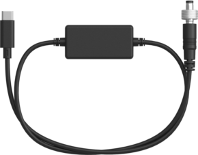 800q-01_127444 The SmallRig 4540 USB-C to DC Power Cable for RC 30B is shown on a white background and features a black cable with a USB-C connector at one end, a rectangular center adapter and a round DC connector with a metal tip at the other end.