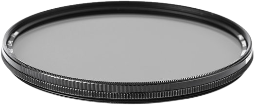 NiSi Filter Circular Polarizer Pro Nano HUC 105mm -pyöröpolarisaatiosuodin lähikuvassa näkyy sen ohut, musta, harjattu metallikehys ja läpinäkyvä lasikeskus valkoista taustaa vasten.