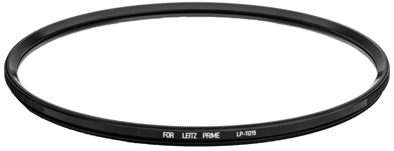 800q-02_117385 Ohut, musta NiSi Cine Filter Explosion Proof / True Protector LP11215 For Leitz Prime / Zoom -suojasuodin, jonka reunassa on valkoinen teksti "FOR LEITZ PRIME LP-112125", on kuvattu valkoista taustaa vasten.