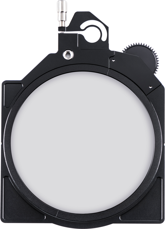 800q-02_119647 Lähikuva NiSi Cine Filter Rotating CPL TRUE COLOR 4x5.65" levysuodin, musta suodatinpidike, jossa on pyöreä CPL ja hammaspyörän säätöpyörä, joka on suunniteltu kiinnitettäväksi helposti kameran objektiiviin.