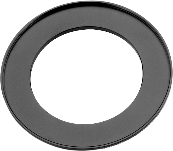 800q-107069 NiSi-sovitinrengas V5/V6/V7-pidikkeelle 52mm -suodinadapteri on musta, pyöreä metallirengas, jossa on suuri keskireikä, kuvassa valkoista taustaa vasten.