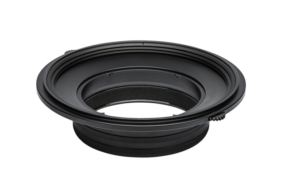 800q-109174 The NiSi Filter S5 Adapter for Tamron 15-30 f/2.8 (adapter only) is a black, circular lens adapter ring with brushed edges, angled against a light grey background.