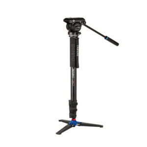 Benro_A48FS4PRO_001 The black Benro Monopod Kit Alu A48FD + S4 PRO Head features a liquid video head, adjustable handle and folding tripod legs, and is shown upright against a white background.