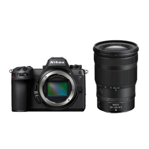 Nikon Z6 III -kamerarunko on kuvassa Nikkor Z 24-70mm f/4 -objektiivin vieressä valkoisella taustalla - sisältää 200 € TradeIN hyvitys -tarjouksen.