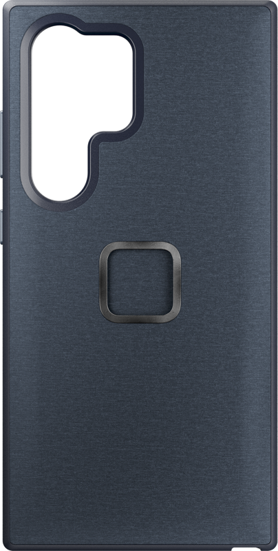 800q-01_128012 Peak Design Mobile Everyday Case for Samsung Galaxy S24 Ultra in Midnight on tummanharmaa, sileä mattapintainen, jossa on suuri kameran leikkaus vasemmassa yläkulmassa ja neliönmuotoinen keskellä oleva leikkaus, todennäköisesti sormenjälkilukijaa varten.