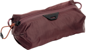 800q-01_128355 The Peak Design Ultralight Packing Cube XX-Small Eclipse is a brown and yellow ripstop rectangular bag with a zip closure, side zip loop and black zip drawstring.