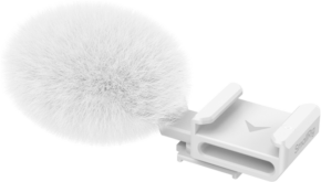 800q-01_128451 The SmallRig 4734 Cold Shoe Adapter with Furry Windscreen (white) is a compact device with a bracket and a furry, round windscreen designed specifically for Sony ZV series cameras.