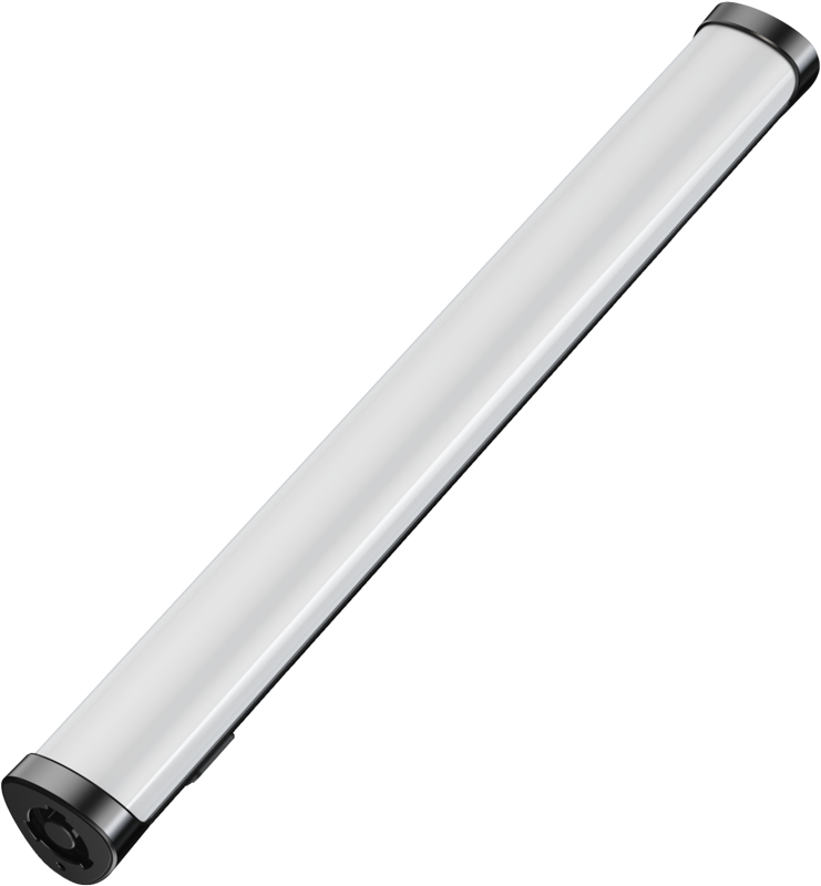 800q-01_128633 SmallRig 4343 RT25 Tube Light on lieriömäinen LED-putki, jossa on mustat päätykappaleet ja joka näkyy vinosti valkoisella pohjalla.