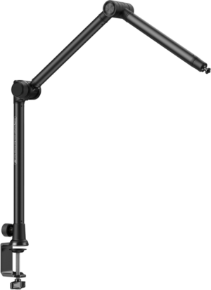 800q-01_128701 The SmallRig 4324 Desk Overhead Photography / Live Streaming Bracket is an adjustable black metal boom arm with clamp foot for desk mounting.