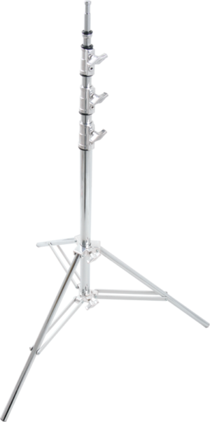 The Kupo 135M Midi Max Kit Stand is a silver metal tripod stand with three adjustable sections and locking brackets, with extended legs that appear on a plain white background.
