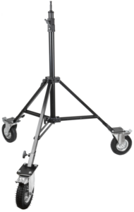 800q-01_119301 The KUPO 163MBC Steadicam Stand features a black, durable design with three large air rings, ideal for supporting lighting equipment, shown in white on a white background.