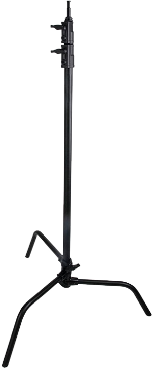 800q-01_119326 KUPO CL-20MB 20" Master C-Stand With Sliding Leg & Quick-Release - Black is a durable metal light stand with three angled legs and adjustable height, ideal for supporting studio lighting in a photographic or film set-up. Flat neutral background.