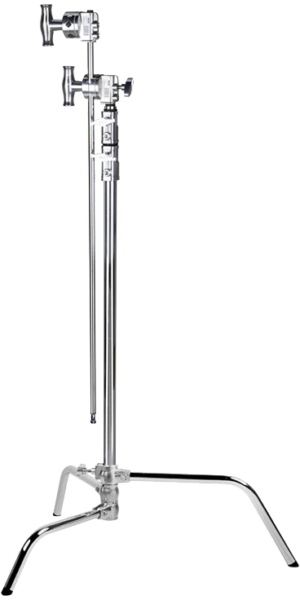 800q-01_119327 KUPO CL-20MK 20" Master C-Stand With Sliding Leg & Quick-Release - The Silver Kit stand features a sturdy base and adjustable arms, which are ideal for securely holding lighting equipment or accessories in photography and film studios.