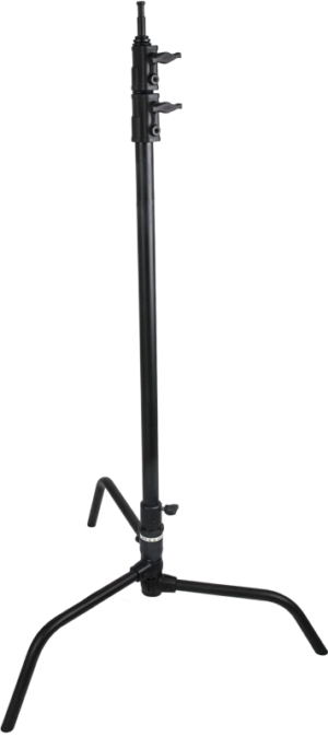 800q-01_119344 Kupo CT-20MB 20" Master C-Stand with Turtle Base - Black on metallinen kolmijalkainen kolmijalkainen jalusta, jossa on säädettävät korkeuskiinnikkeet valojen tai kameroiden tukemiseen valkoista taustaa vasten.