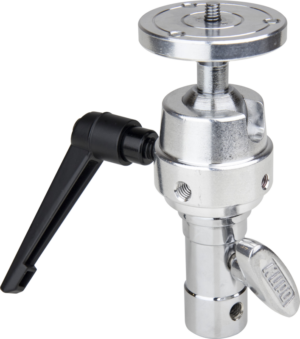 The KUPO KCP-414 Super Grip Finger round camera plate has a black handle on the left side, a round top plate and a metal lever at the bottom, ideal for securely attaching and attaching camera equipment.