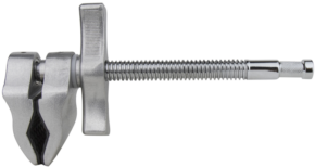 Kupo KCP-604 4" The Super Viser Clamp End Jaw is a silver-coloured clamp featuring a threaded shaft, a swivel handle and two jaws, designed for gripping and removing gears or bearings from machinery.