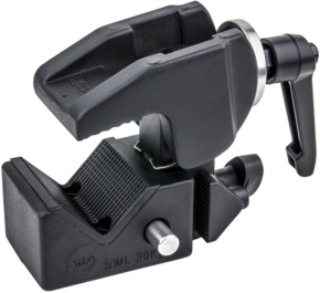 800q-01_119436 KUPO KCP-710B Convi Clamp with adjustable handle, black, is a heavy-duty clamp featuring a textured handle and metal construction designed to securely attach to various objects or surfaces.