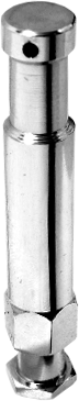 800q-01_119467 Close-up of the Kupo KS-003 5/8" Snap In Pin, a shiny, metal mechanical component with a cylindrical shape and hexagonal base, designed for secure connections in machinery and automobiles.