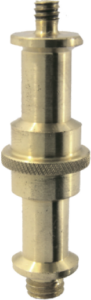 800q-01_119474 Kupo KS-017 Universal 16mm Light Stud on metallinen, sylinterimäinen liitin, jossa on kierteitetyt päät ja nystyröity keskiosa, kuvassa pystysuorassa vaaleaa taustaa vasten.
