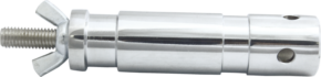 Kupo KS-030 28mm tappi M10-kierteellä on kiiltävä, metallinen sylinterimäinen osa, jonka toisessa päässä on M10-kierretanko ja toisessa päässä siipimäisiä ulokkeita, joissa on reikiä.