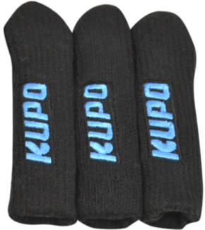 Three Kupo KS-0412R tripod leg protectors (3 pcs), black, each with ‘KUPO’ embroidered in blue, are arranged side by side against a white background.