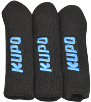 Three Kupo KS-0412R tripod leg protectors (3 pcs), black, each with ‘KUPO’ embroidered in blue, are arranged side by side against a white background.