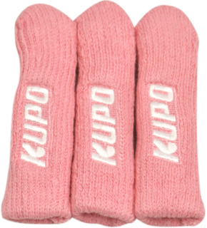 A set of three pink Kupo KS-0412R stand foot protectors, each featuring "KUPO" embroidered in white, arranged side by side against a white background.