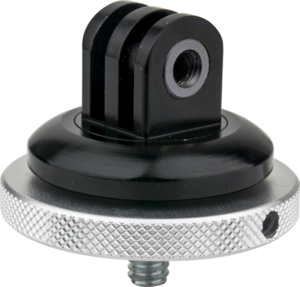 800q-01_119534 Lähikuva Kupo KS-124 Metal GoPro Tripod Mount -jalustakiinnikkeestä, jossa on 1/4"-20 uroskierre pohja ja kaksoiskierre yläosassa, ihanteellinen GoPro-kameroiden tai lisävarusteiden kiinnittämiseen.