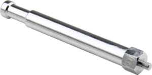 800q-01_119551 Kupo KS-149 Baby Pin With 1/4"-20 Male Thread is a shiny, cylindrical metal rod with a hexagonal nut and threaded end on one side and a smooth, rounded end on the other side, shown with a white background.