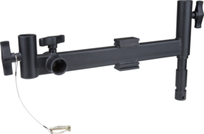 The Kupo KS-164B Panel Offset Arm is a black metal camera mounting arm with adjustable knobs, a safety pin on the cable and a sliding component for precise positioning.