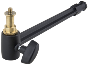 The Kupo KS-195 6" extension arm is a black adjustable arm with brass mounting screw, pivot and large tension knob, ideal for mounting cameras or equipment in photography or videography.