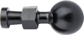800q-01_119569 The Kupo KS-406 Hex Stud nut has a 26 mm black metal ball head, a cylindrical shaft and a hexagonal nut section in the middle. Shown isolated against a light background.