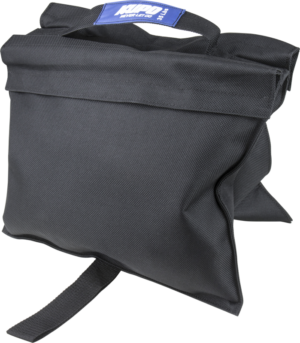 800q-01_119595 The Kupo KSD-1680L sandbag 16kg is a black sandbag with handle and blue label, designed for stabilizing photographic and film production equipment.