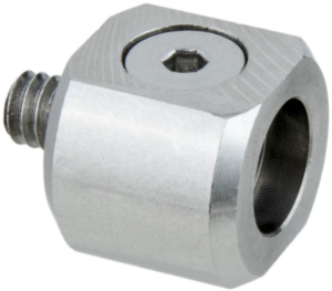 800q-01_120750 Close-up of the Kupo KS-341 1/4"-20 male head for Rock's Arm, featuring a hexagonal body with a thread at one end and a round hole at the other.