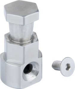 800q-01_120755 Kupo KS-347 5/8" (16 mm) hexagonal pin for the KCP-700, made from polished silver-coloured metal, is shown in the picture alongside a matching hexagonal screw on a standard light-coloured background.