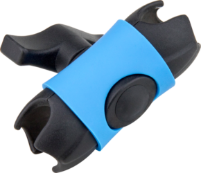 800q-01_120761 KUPO KS-474 Super Knuckle Die Casting Shell with Knob is a black plastic clip with a blue rubber band in the middle with a large knob and curved ends, probably used for fastening or fixing purposes.