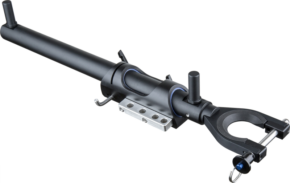 800q-01_121428 The Kupo KS-254 Steadicam Docking Bracket is a black, cylindrical accessory with metal brackets, adjustment knobs and mounting brackets designed for mounting and stabilizing camera equipment.