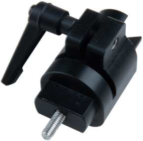 800q-01_122180 The Kupo KS-247 Steadicam Tilt Dock Adapter is a black plastic and metal clamp with lever handle, cylindrical body and silver screw for attaching or adjusting equipment.