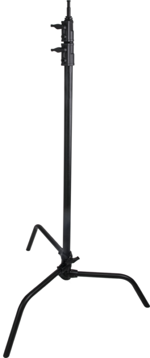 Kupo CS-20MB Master 20" C-teline, jossa on liukuvat, säädettävät jalat, musta, on ihanteellinen valaisu- tai valokuvauslaitteiden tukemiseen, kuvassa vaaleaa taustaa vasten.