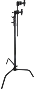 800q-01_122520 Kupo CS-20MK 20" C-stand with black sliding leg sets, adjustable arms and handles, stands on three angled legs against a white background - ideal for photography and film production.