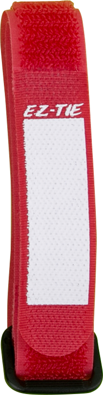800q-01_122526 Punaisessa KUPO EZ-Tie -kaapelikahvassa 2cm x 41cm on valkoinen tarra-alue ja muovinen silmukka pohjassa, joka sopii täydellisesti kaapeleiden järjestämiseen tai esineiden kiinnittämiseen. Myydään 10 kappaleen pakkauksissa.