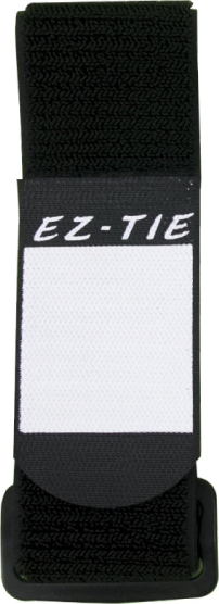 800q-01_122529 KUPO EZ-Tie -kaapelikahva (5cm x 60cm, musta, 5 kpl), jossa on valkoinen "EZ-TIE"-teksti ja tyhjä valkoinen tarra-alue tekstin alla.