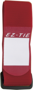 800q-01_122531 KUPO EZ-Tie Cable Grip 5cm x 60cm, red, with white rectangular label area and black plastic clip, visible against white background.