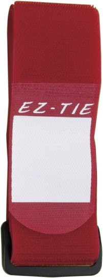 800q-01_122531 KUPO EZ-Tie Cable Grip 5cm x 60cm, punainen, jossa on valkoinen suorakulmainen etikettialue ja musta muovisolki, näkyy valkoista taustaa vasten.